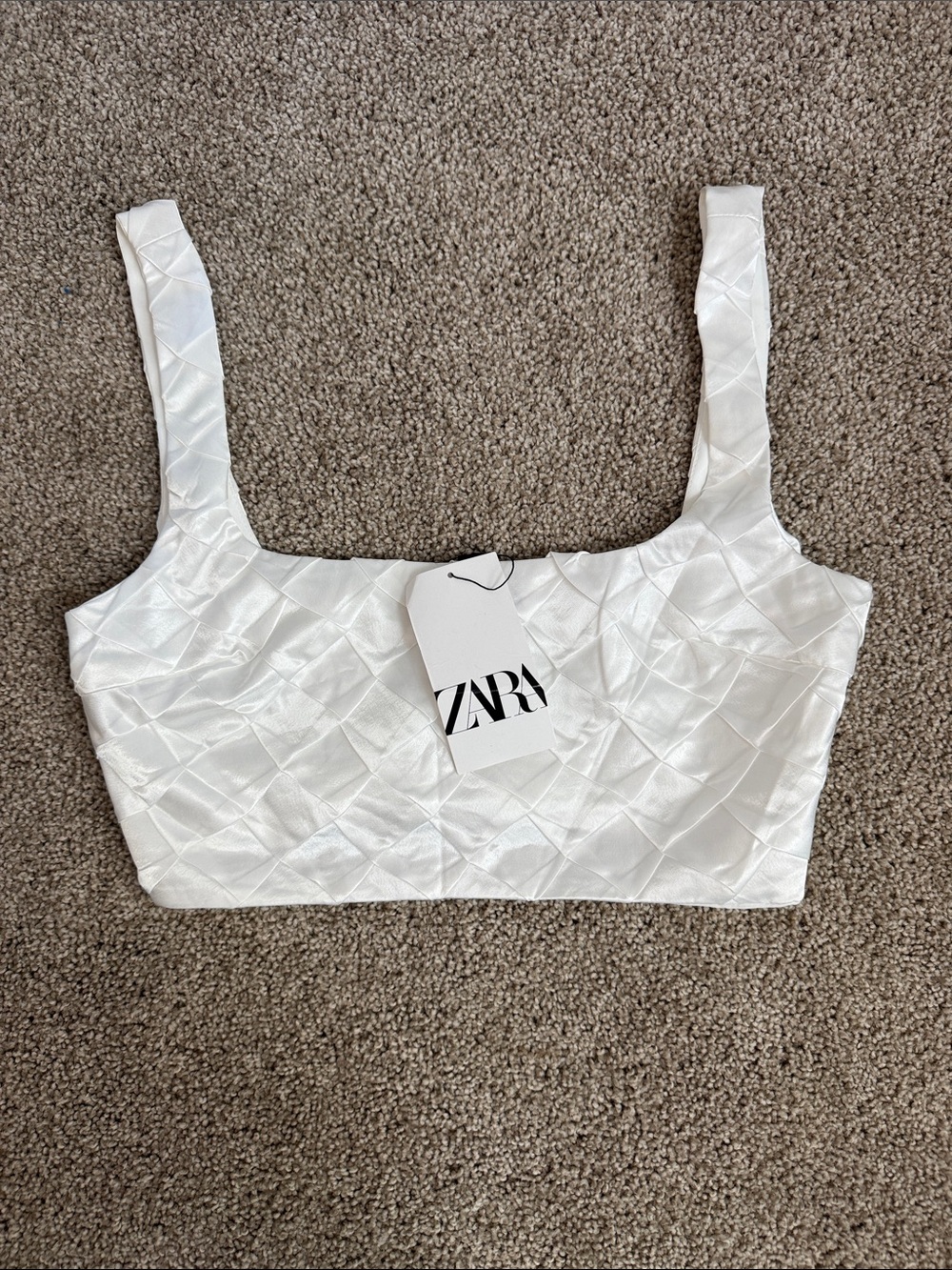 Zara White Quilted Satin TWO PIECE SET